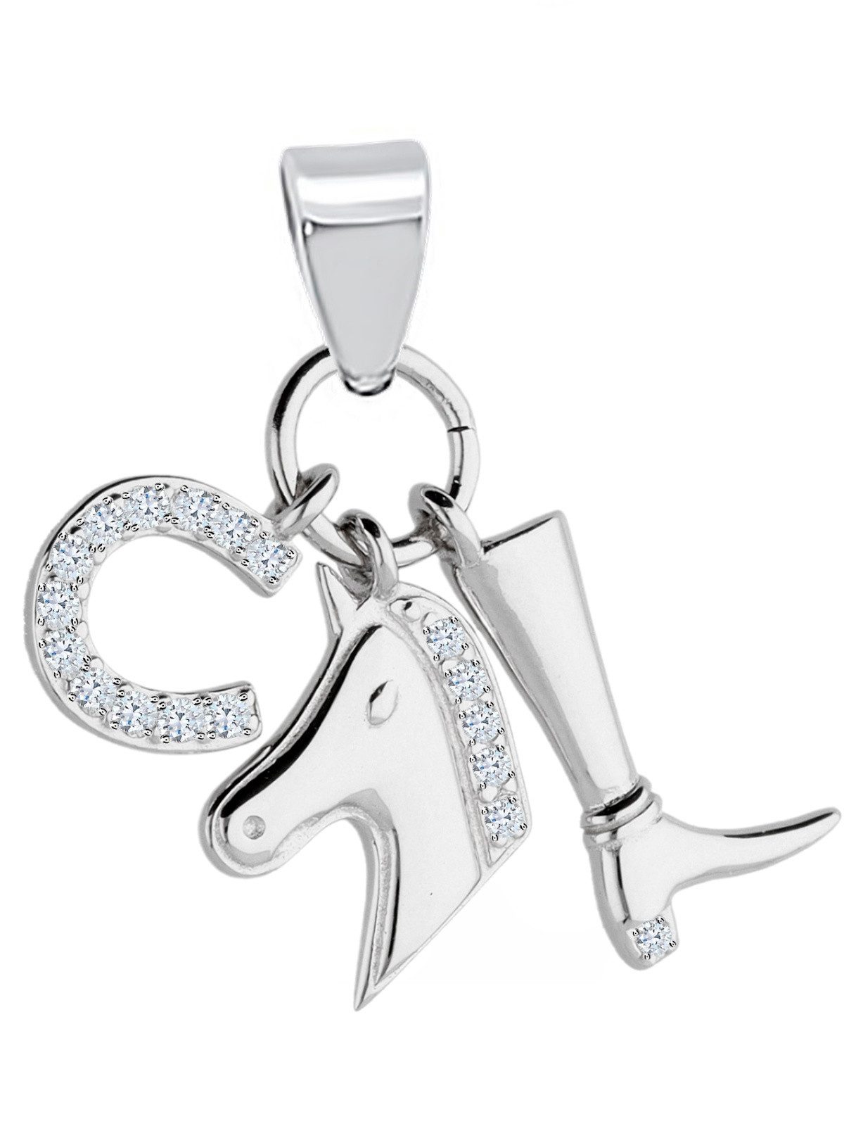 Pferde Schmuckanhänger aus 925 Silber mit Hufeisen und Stiefel Bild 1
