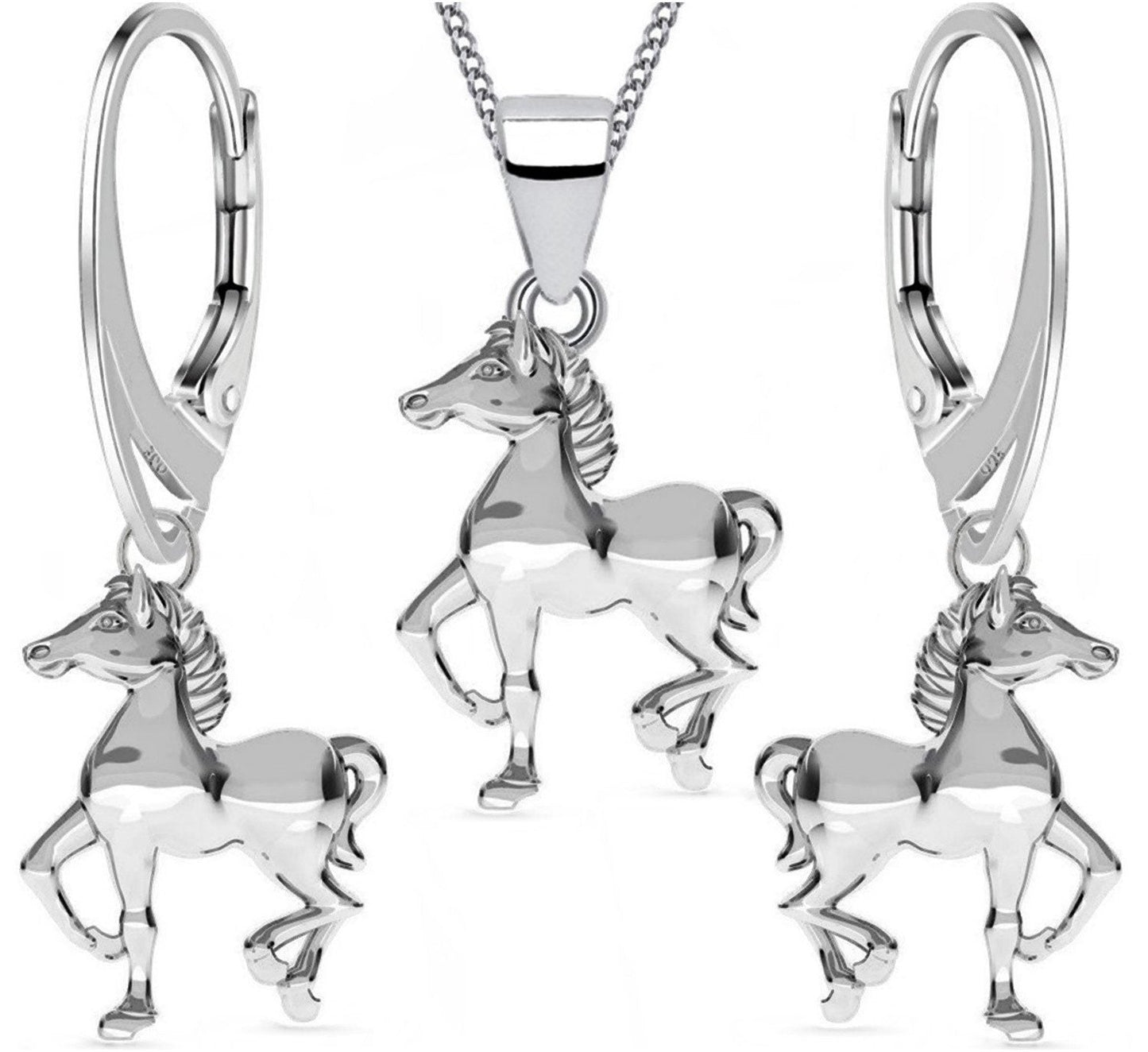 Pferde Schmuckset aus echtem 925 Silber mit Kette & Ohrringen Bild 1