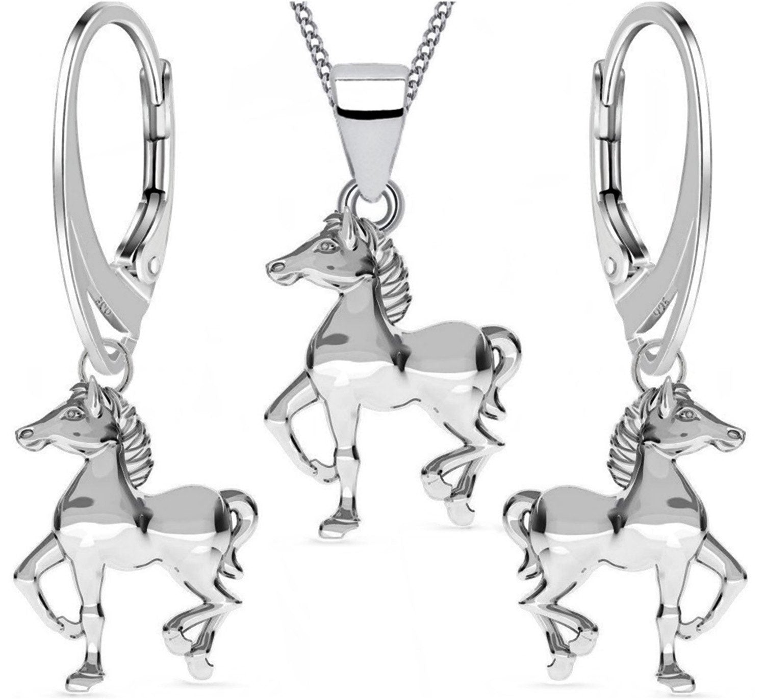 Pferde Schmuckset aus echtem 925 Silber mit Kette & Ohrringen Bild 1