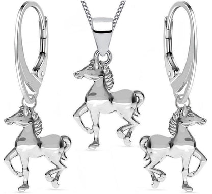 Pferde Schmuckset aus echtem 925 Silber mit Kette & Ohrringen Bild 1