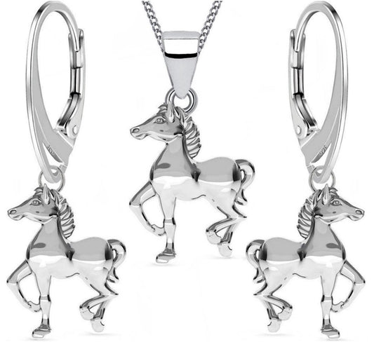 Pferde Schmuckset aus echtem 925 Silber mit Kette & Ohrringen Bild 1