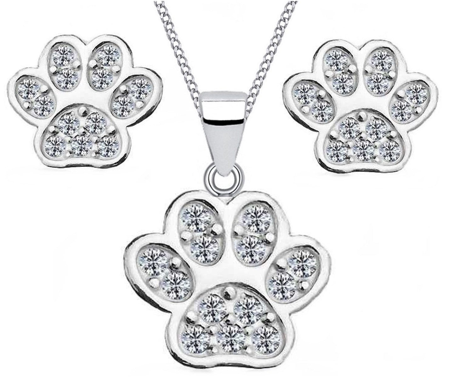 Pfote Halskette mit Ohrstecker Schmuckset aus Sterling Silber Bild 1