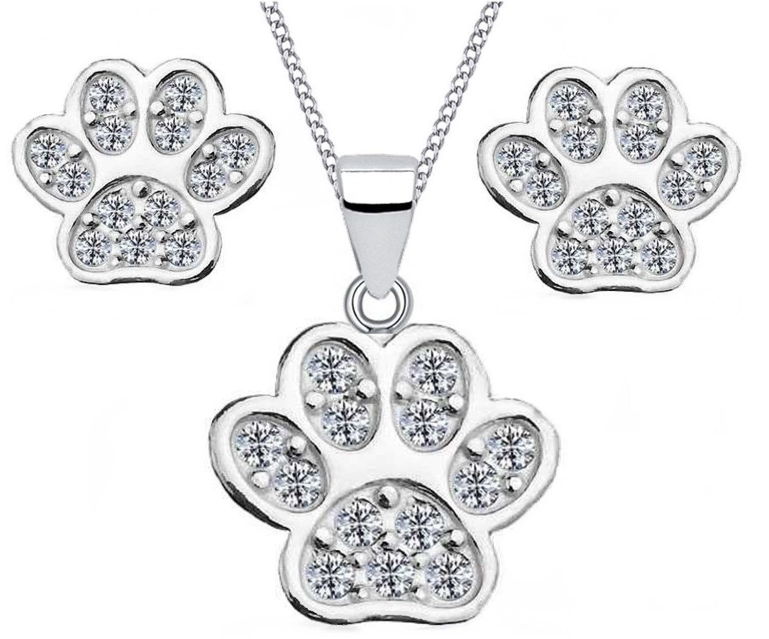 Pfote Halskette mit Ohrstecker Schmuckset aus Sterling Silber Bild 1
