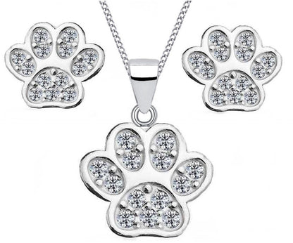 Pfote Halskette mit Ohrstecker Schmuckset aus Sterling Silber Bild 1
