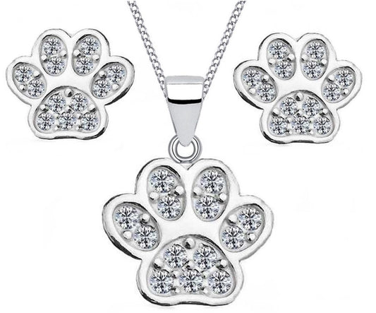 Pfote Halskette mit Ohrstecker Schmuckset aus Sterling Silber Bild 1