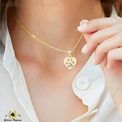 Pfote im Herz Kette aus vergoldetem 925 Silber mit bunten Zirkonia Bild 2