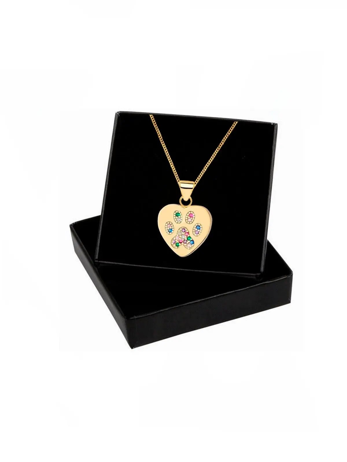 Pfote im Herz Kette aus vergoldetem 925 Silber mit bunten Zirkonia Bild 3
