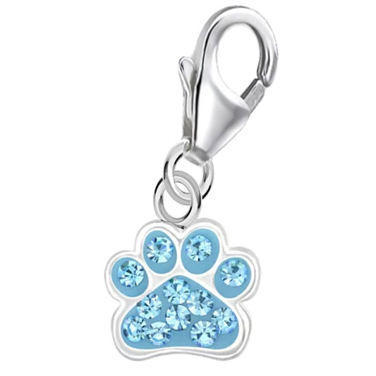 Pfoten Charm Silber 925 – Kinder Bettelarmband Tier Anhänger Blau