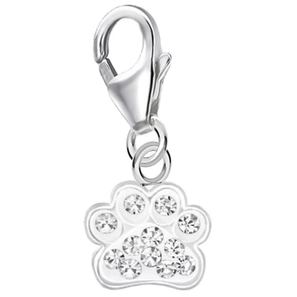 Pfoten Charm Silber 925 – Kinder Bettelarmband Tier Anhänger Weiß