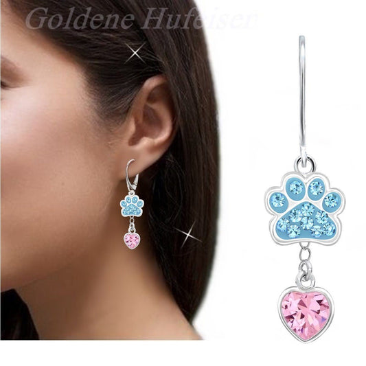 Pfoten Ohrringe Mädchen 925 Silber mit Kristall blau Bild 1