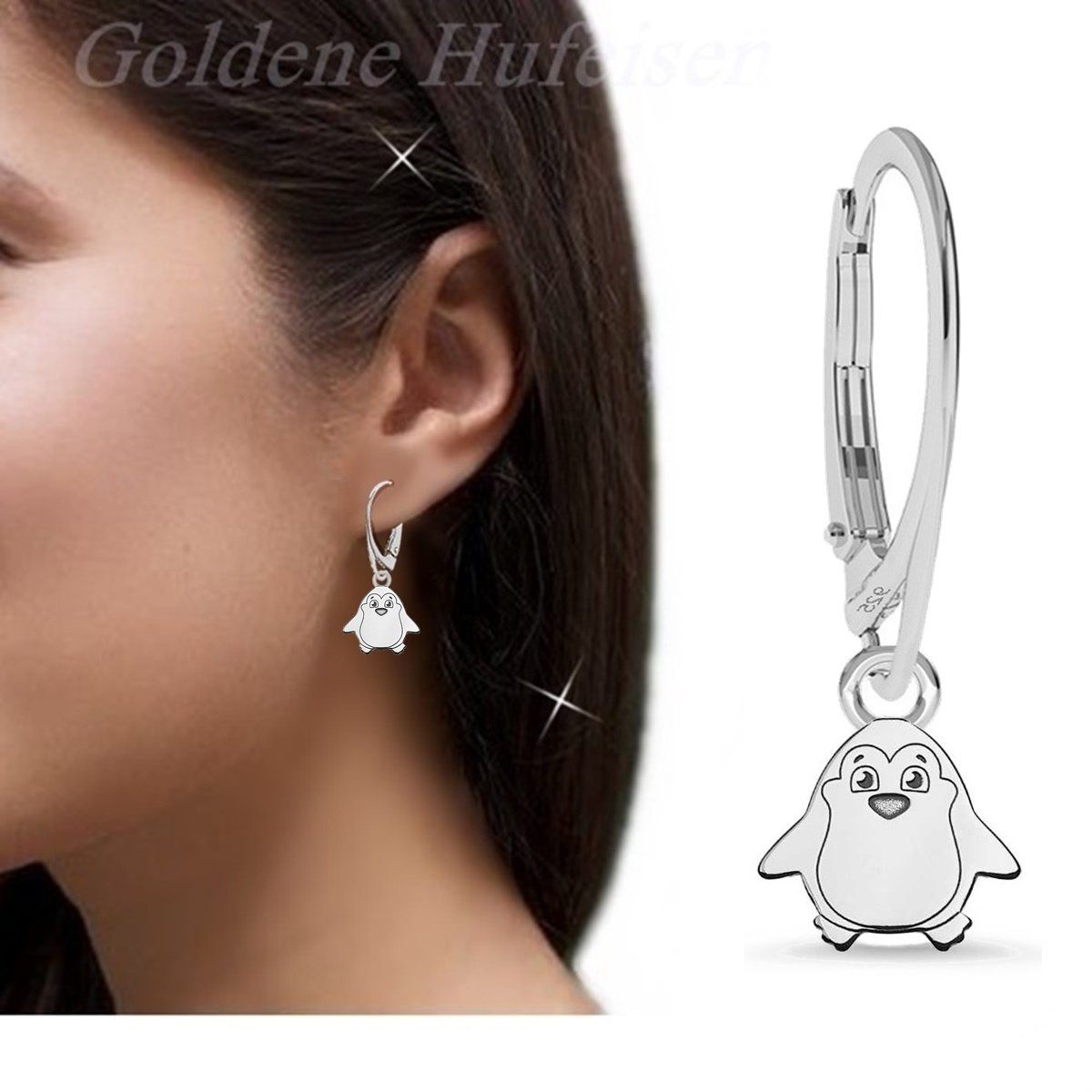 Pinguin Ohrhänger 925 Silber – Tier Schmuck Bild 2