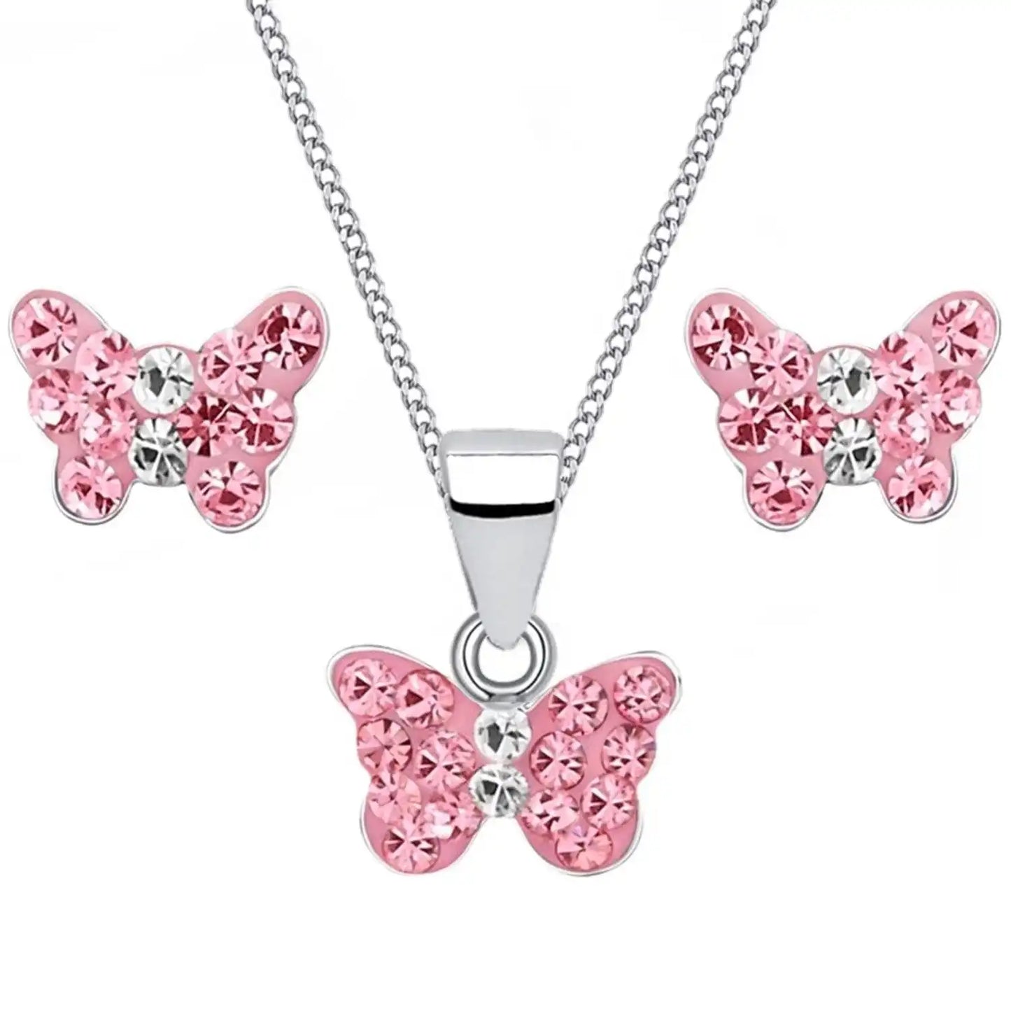 Rosa Schmetterling Kette mit Ohrstecker Schmuckset für Mädchen bild 1