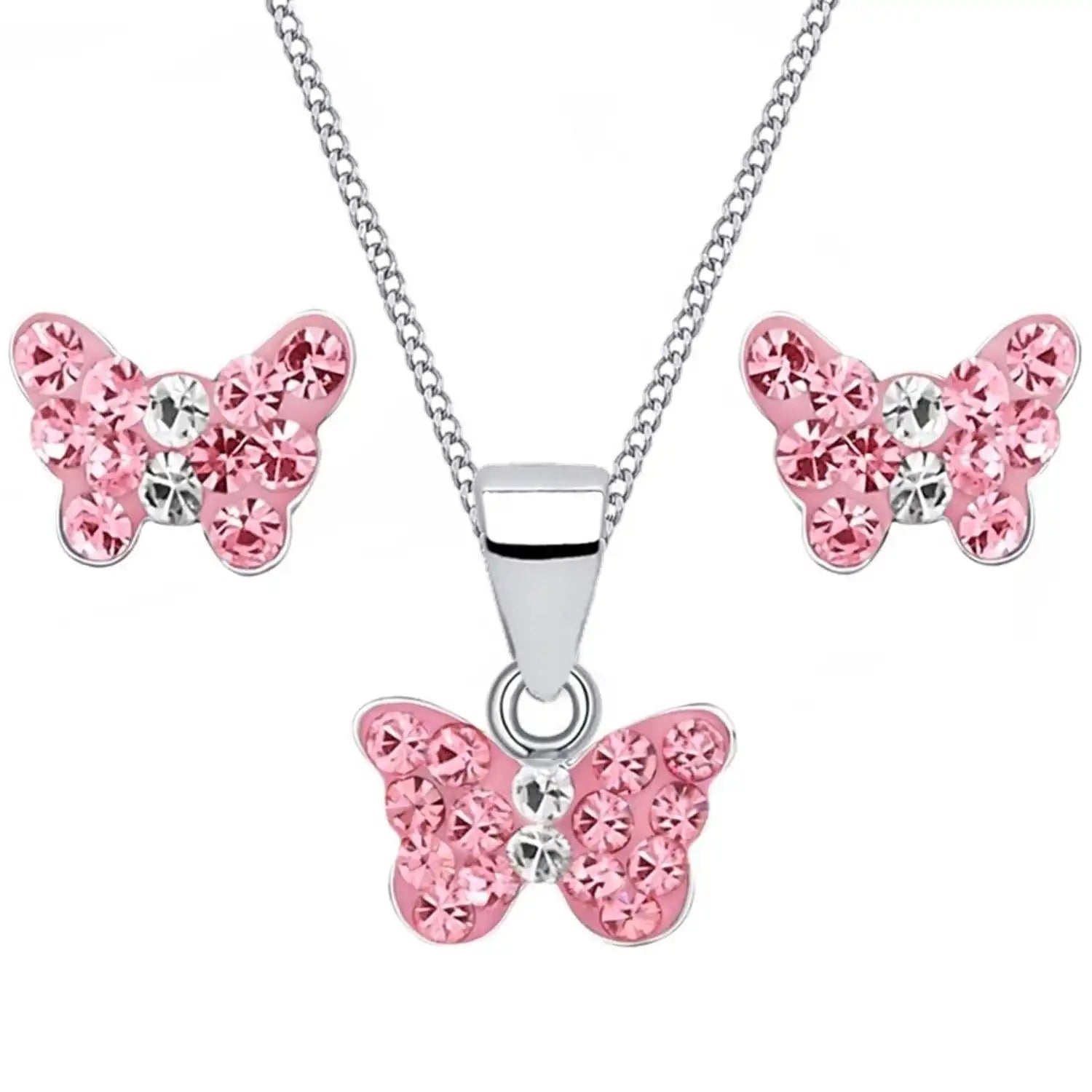 Rosa Schmetterling Kette mit Ohrstecker Schmuckset für Mädchen bild 1