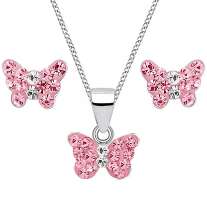 Rosa Schmetterling Kette mit Ohrstecker Schmuckset für Mädchen bild 1
