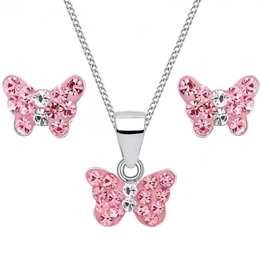 Rosa Schmetterling Kette mit Ohrstecker Schmuckset für Mädchen bild 1