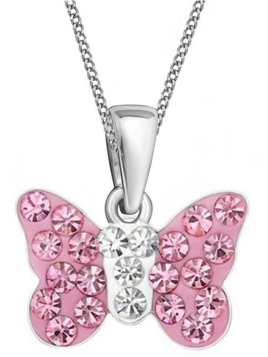 Rosa Schmetterling Kinderkette aus 925 Silber mit Kristall Bild 1