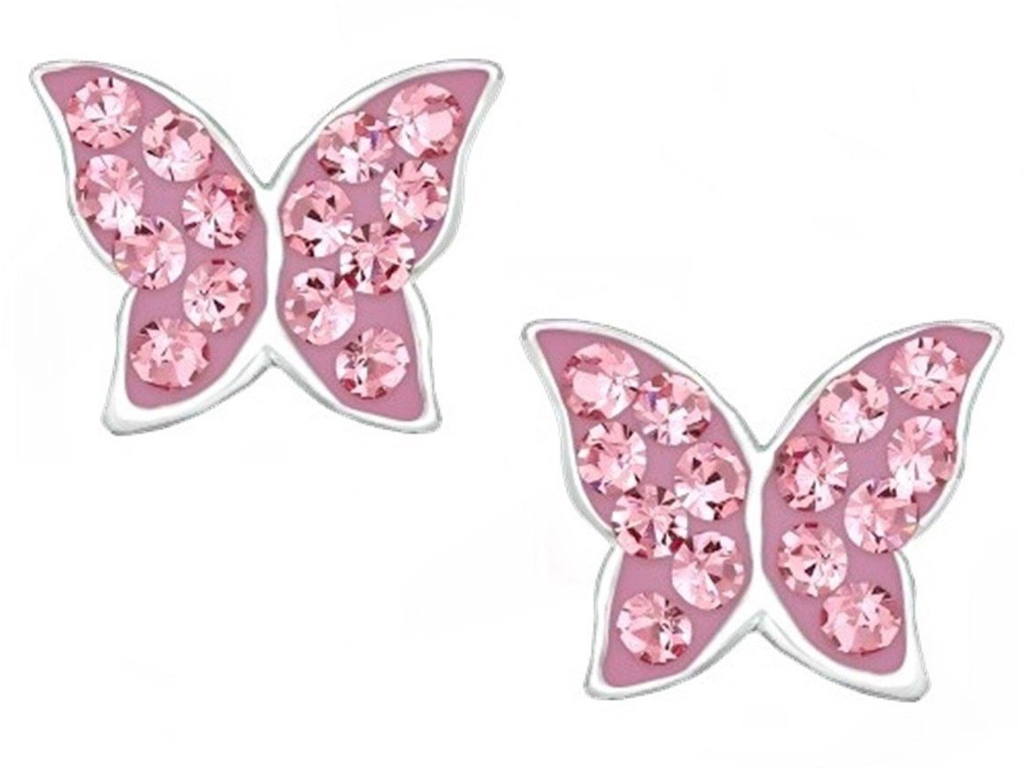 Rosa Schmetterling Ohrringe 925 Silber – Ohrstecker Mädchen Bild 1