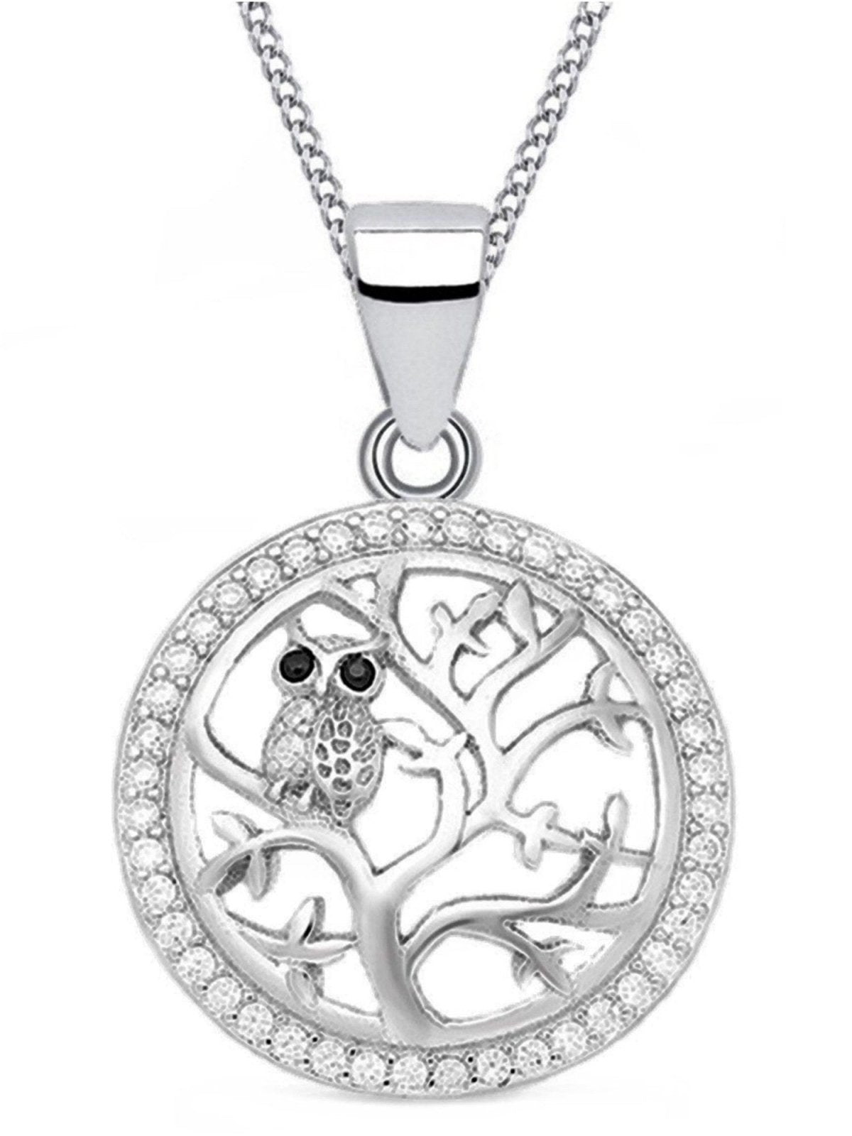 Runde Lebensbaum Kette 925 Silber mit Eule Bild 1