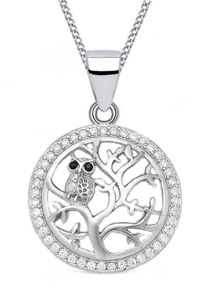Runde Lebensbaum Kette 925 Silber mit Eule Bild 1
