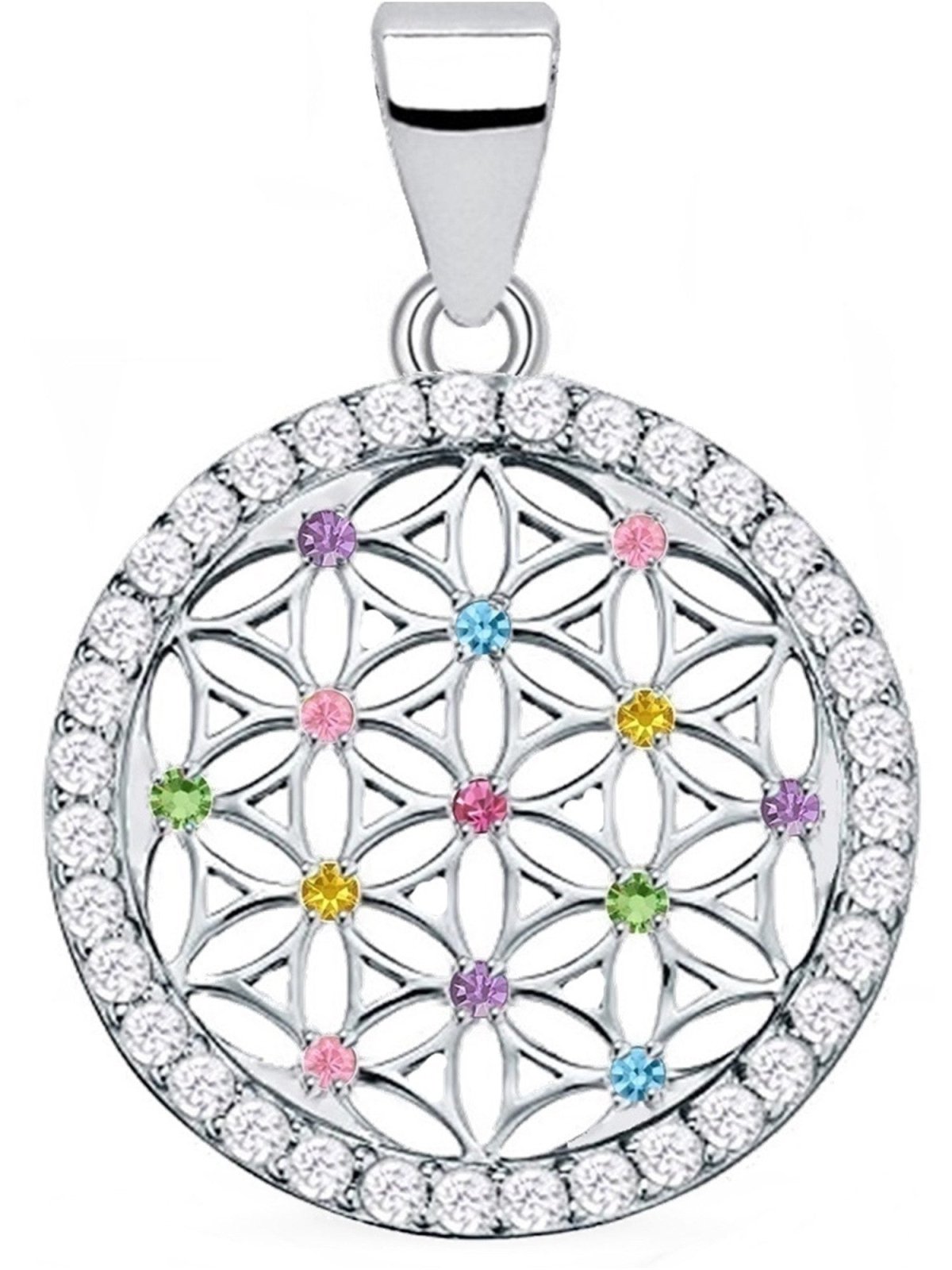 Runde Lebensblume Schmuckanhänger aus 925 Silber mit Zirkonia Bild 1