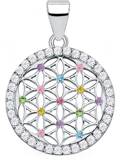 Runde Lebensblume Schmuckanhänger aus 925 Silber mit Zirkonia Bild 1