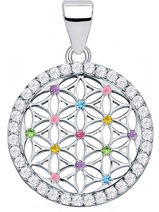 Runde Lebensblume Schmuckanhänger aus 925 Silber mit Zirkonia Bild 1