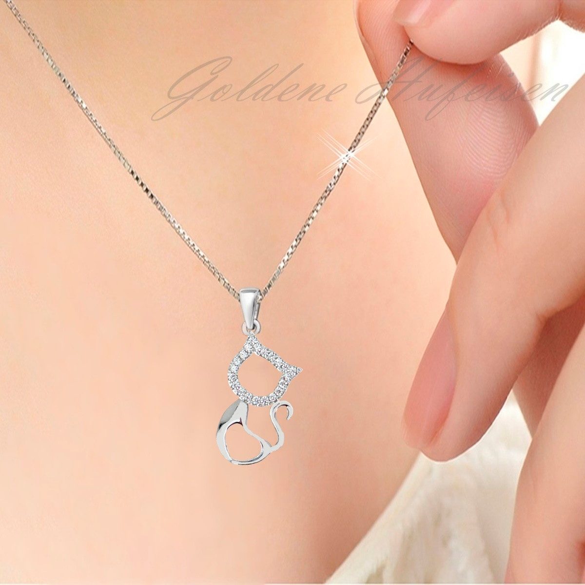 Süße Kätzchen mit Herz Halskette aus 925 Silber mit Stein Bild 2