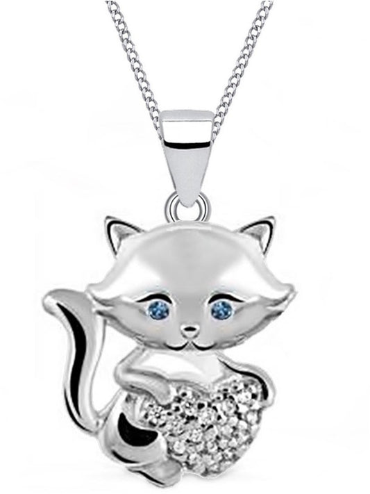 Süße Katze Kinderkette aus echtem 925 Silber mit blauen Augen Bild 1