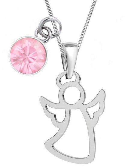 Süße Schutzengel Kette für Mädchen aus 925 Silber und rosa Stein Bild 1
