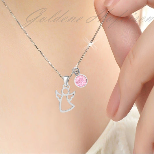 Süße Schutzengel Kette für Mädchen aus 925 Silber und rosa Stein Bild 2