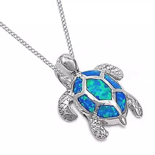 Schildkröte Halskette aus echtem 925 Silber mit blauem Opal Bild 1