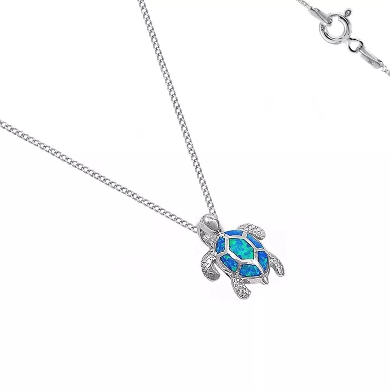 Schildkröte Halskette aus echtem 925 Silber mit blauem Opal Bild 2