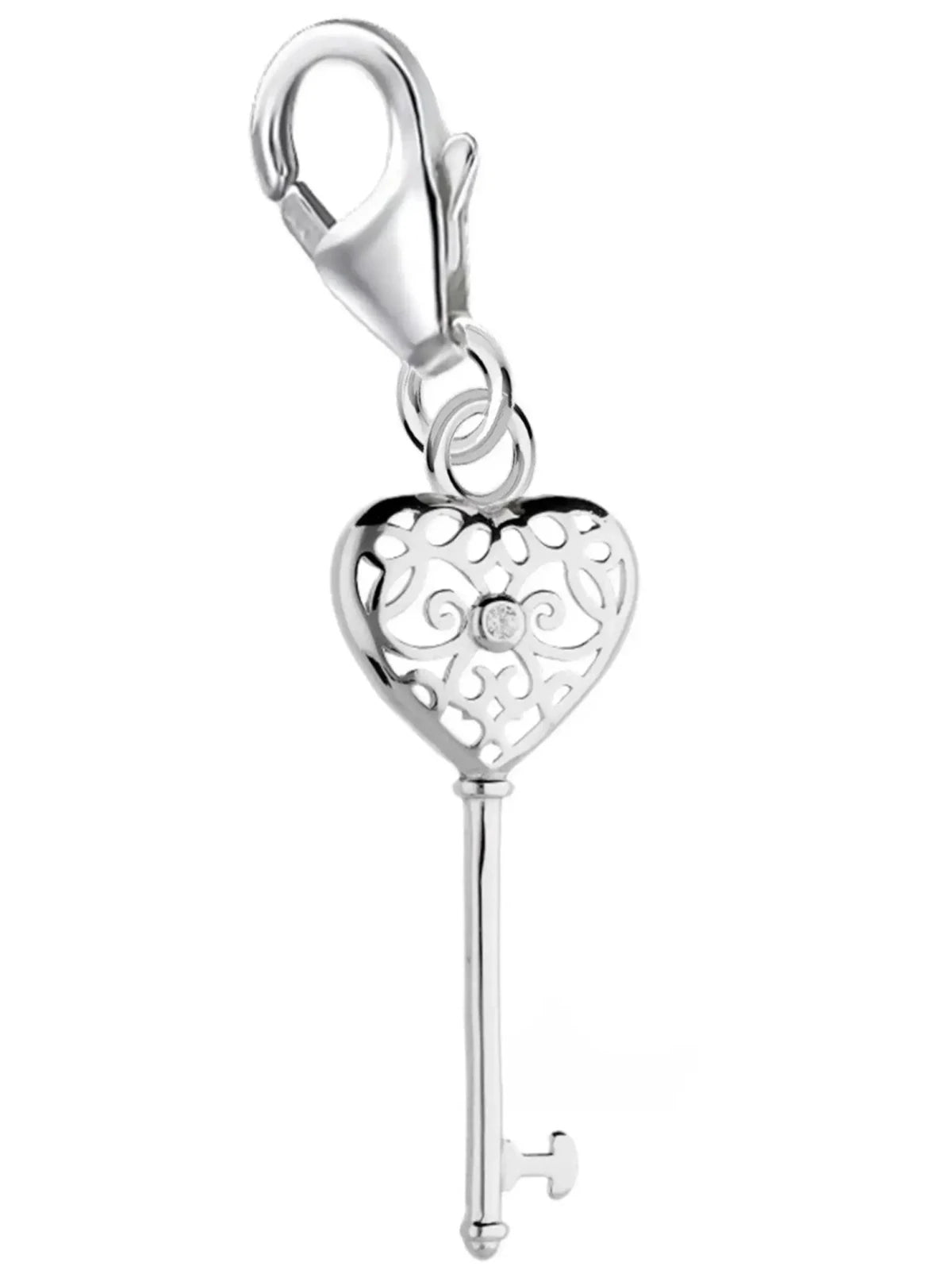Schlüssel Herz Charm aus 925 Silber – Bettelarmband Anhänger Bild 1