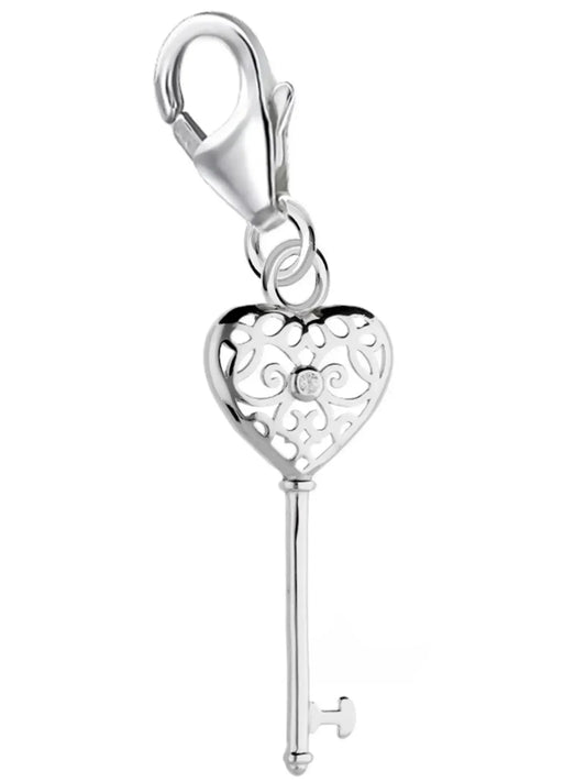 Schlüssel Herz Charm aus 925 Silber – Bettelarmband Anhänger Bild 1