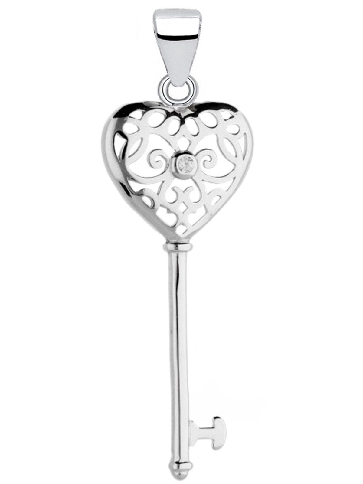 Schlüssel Silberanhänger ohne Kette aus 925 Silber mit Stein Bild 1