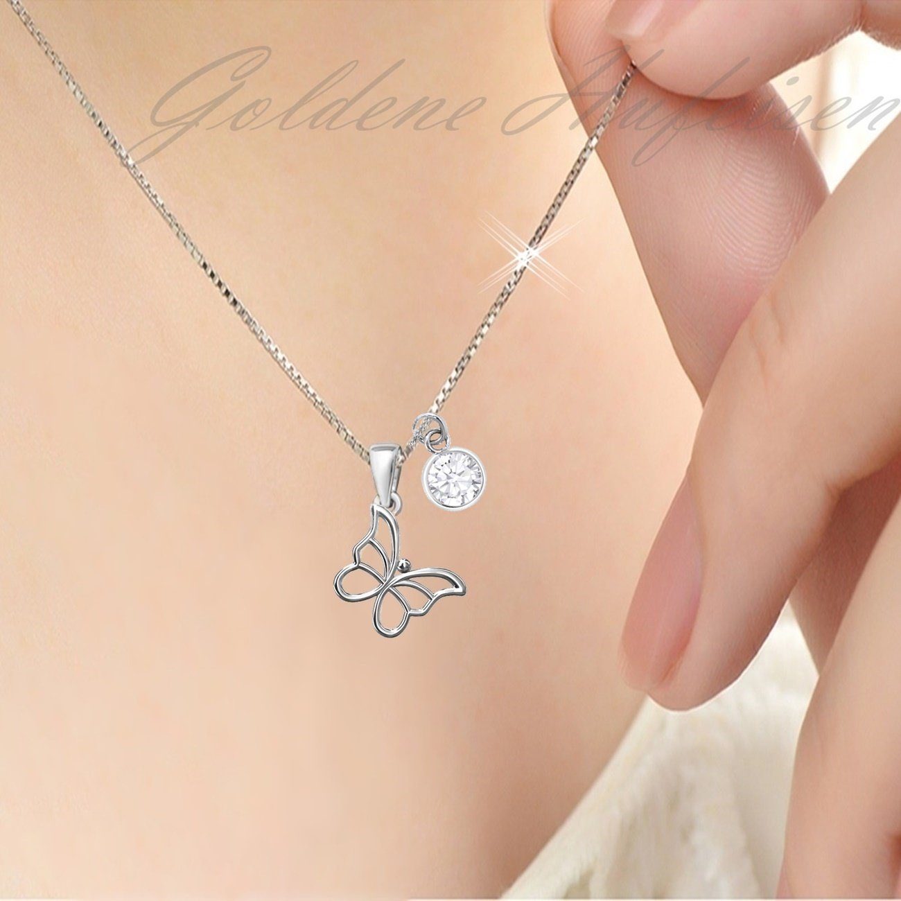 Schmetterling Kette für Mädchen aus Silber mit weißem Zirkonia Bild 2