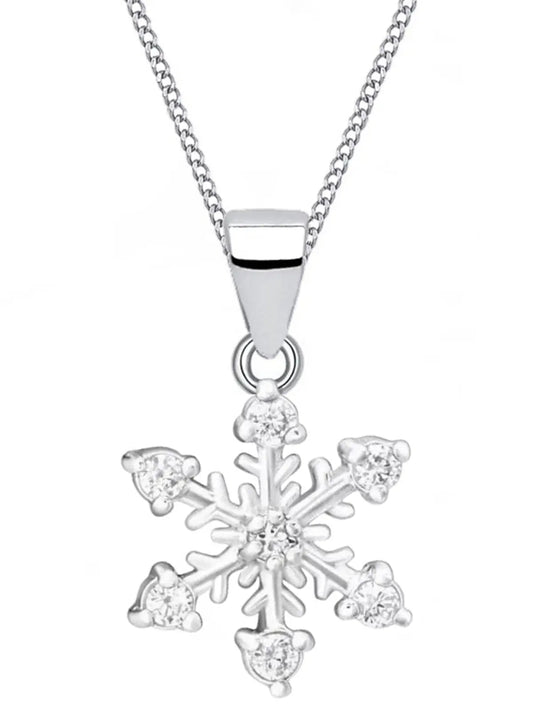 Schneeflocke Kette aus echtem 925 Silber mit weißen Kristallen Bild 1