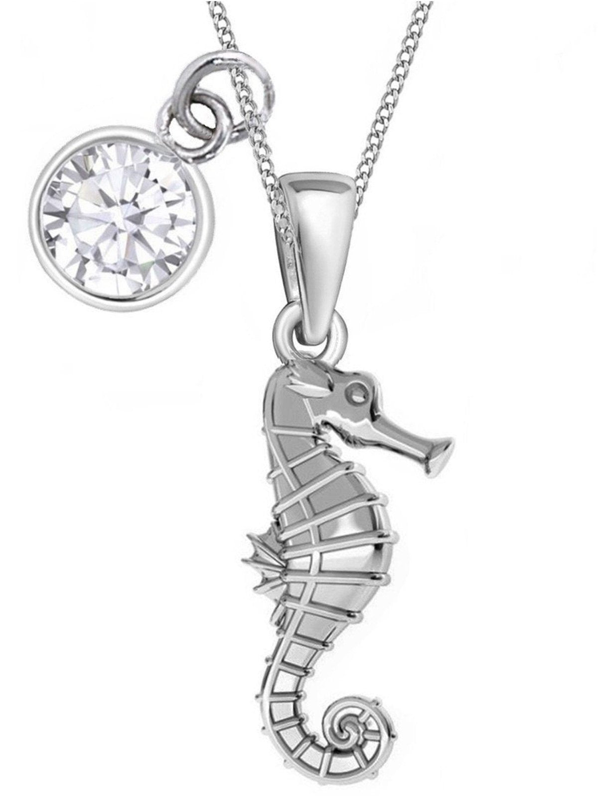 Seepferdchen Kinderkette aus echtem 925 Silber mit Zirkonia weiß Bild 1