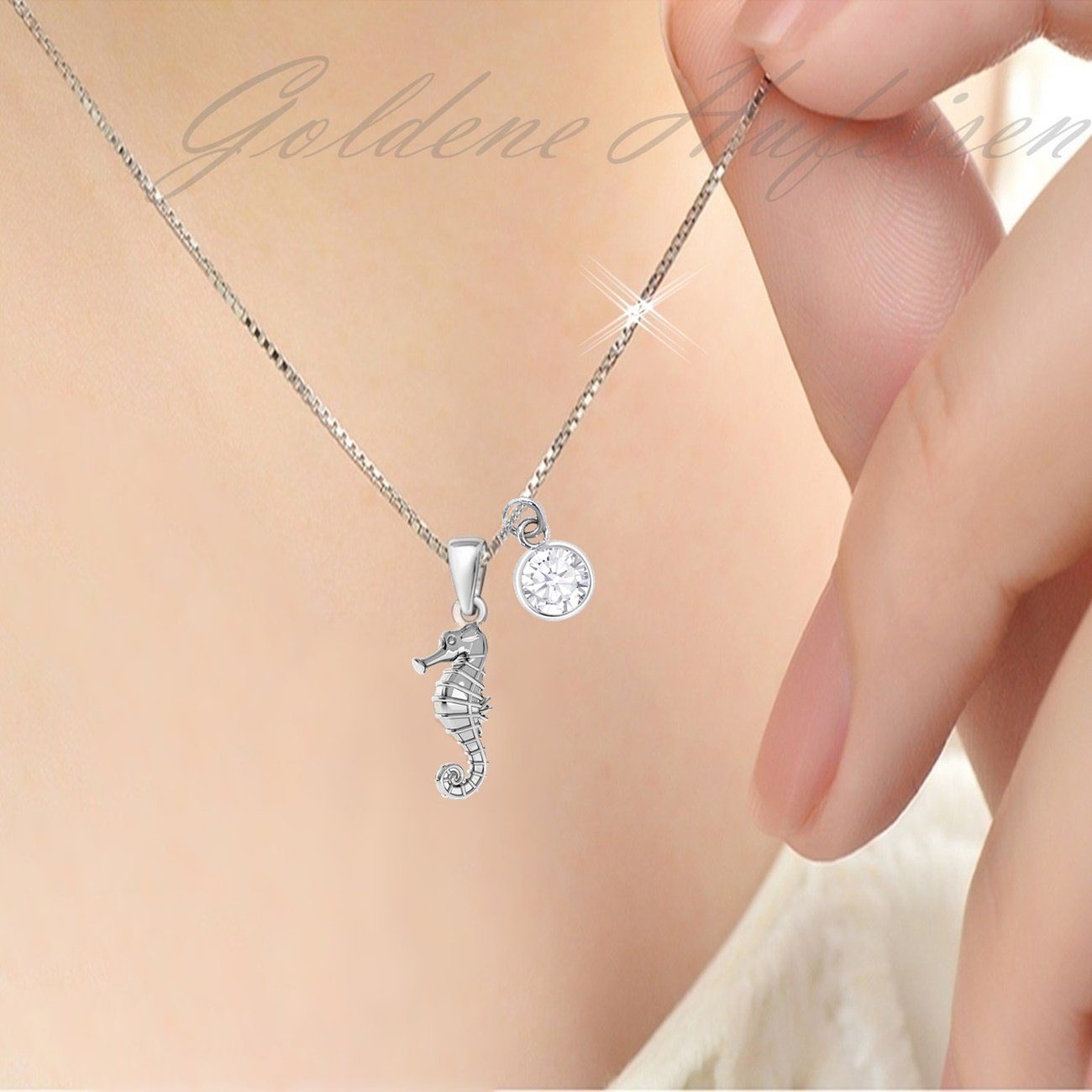 Seepferdchen Kinderkette aus echtem 925 Silber mit Zirkonia weiß Bild 2