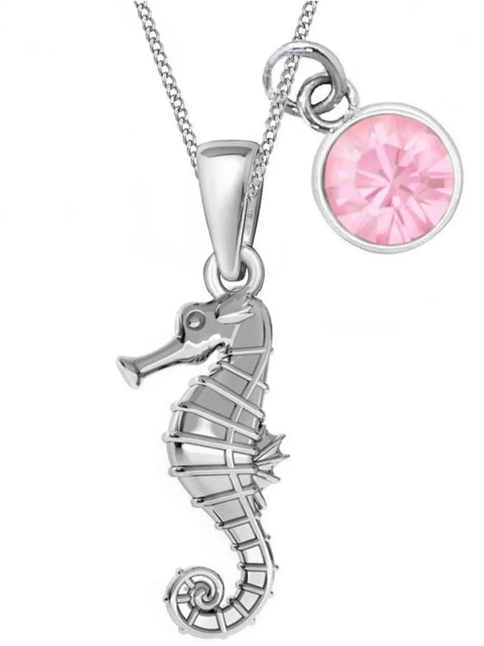 Seepferdchen Kinderkette aus echtem 925 Silber mit rosa Zirkonia Bild 1