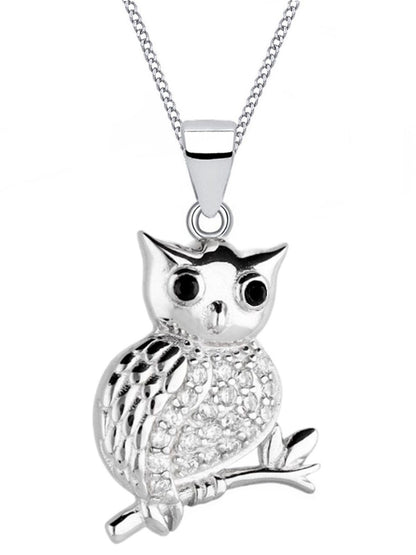 Silberkette mit Eulen Anhänger aus 925 Silber mit Kristall Bild 1