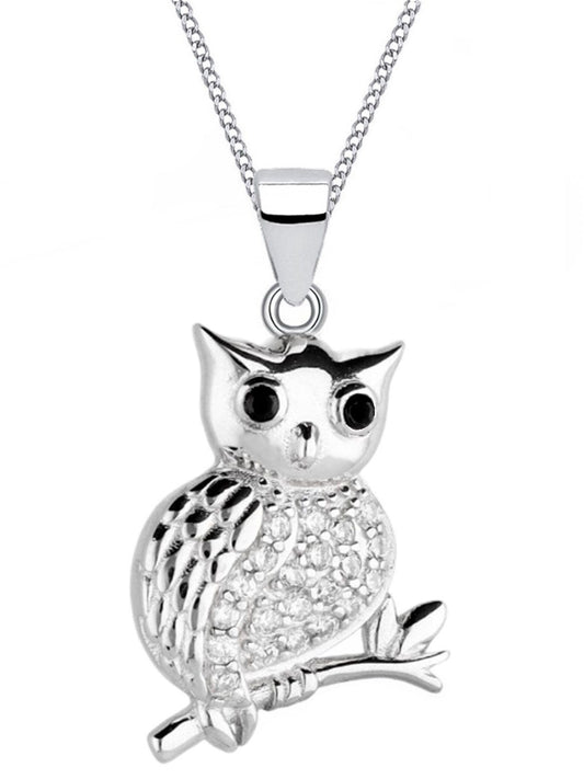 Silberkette mit Eulen Anhänger aus 925 Silber mit Kristall Bild 1