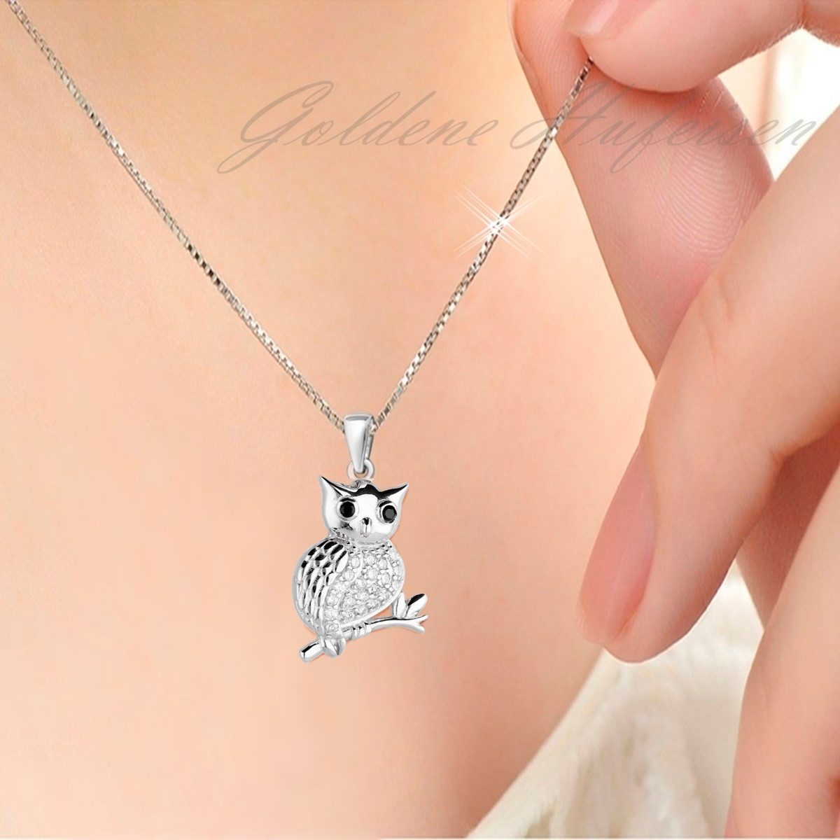 Silberkette mit Eulen Anhänger aus 925 Silber mit Kristall Bild 2