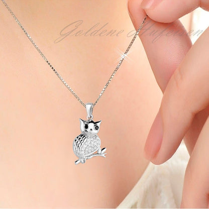 Silberkette mit Eulen Anhänger aus 925 Silber mit Kristall Bild 2
