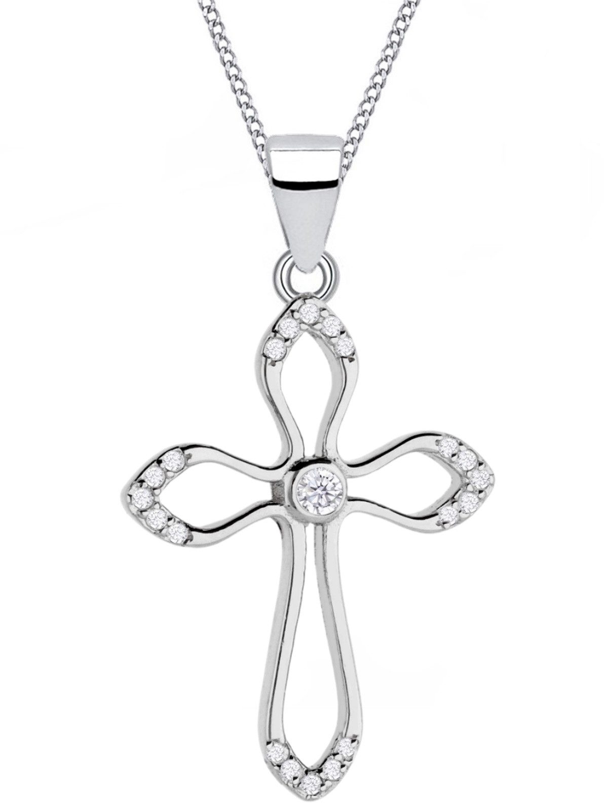 Silberkette mit Kreuz Anhänger aus 925 Sterling Silber mit Stein Bild 1