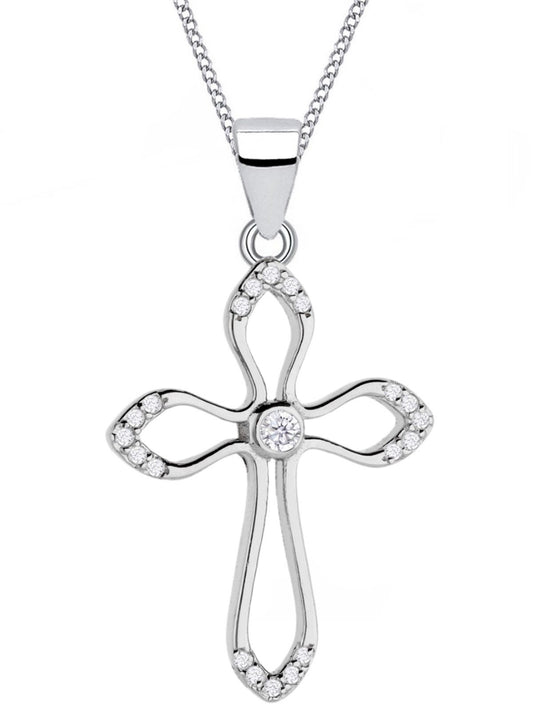 Silberkette mit Kreuz Anhänger aus 925 Sterling Silber mit Stein Bild 1