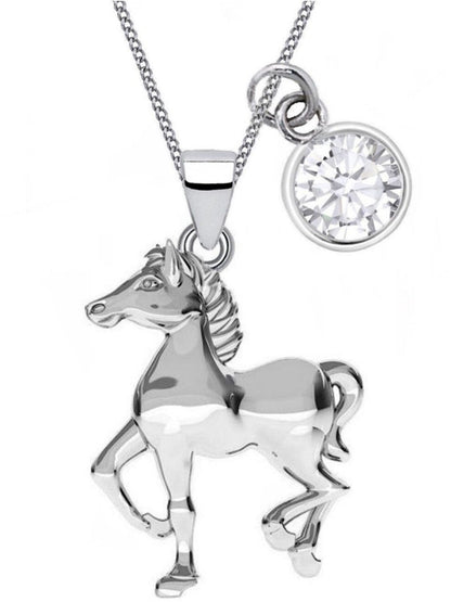 Silberkette mit Pferd Anhänger aus 925 Silber mit rundem Zirkonia Bild 1