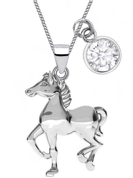 Silberkette mit Pferd Anhänger aus 925 Silber mit rundem Zirkonia Bild 1