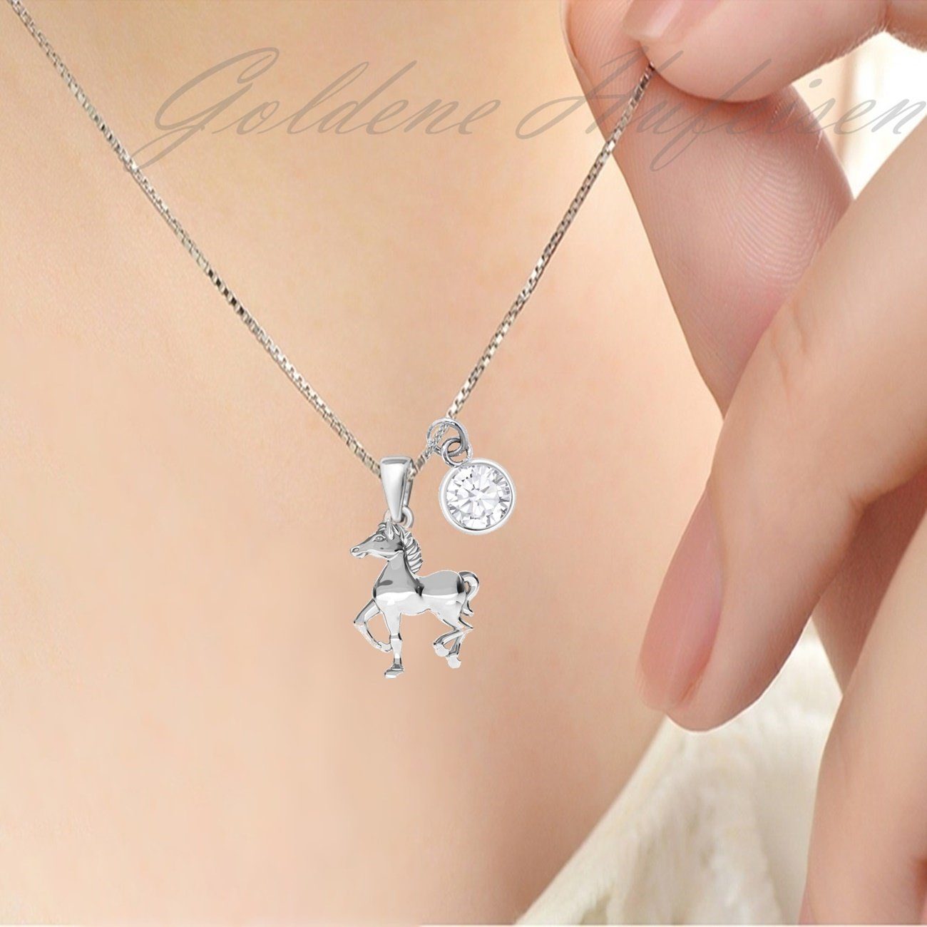 Silberkette mit Pferd Anhänger aus 925 Silber mit rundem Zirkonia Bild 2