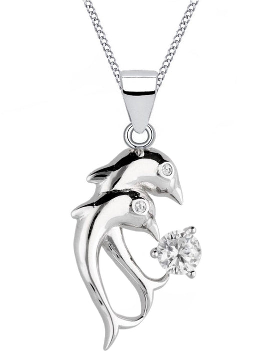 Silberkette mit zwei Delfinen aus echtem 925 Silber - Geschenk Bild 1